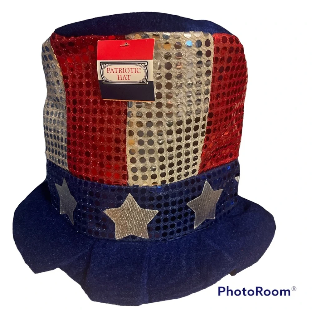 Patriotic Flag Bucket Hat Stars Stripes Sequin Red White Blue 10